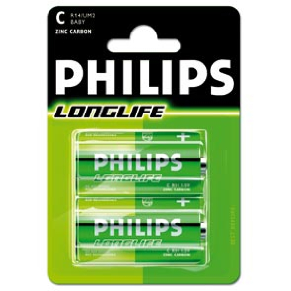 Philips batt R14 1,5V krt (2) Grijs