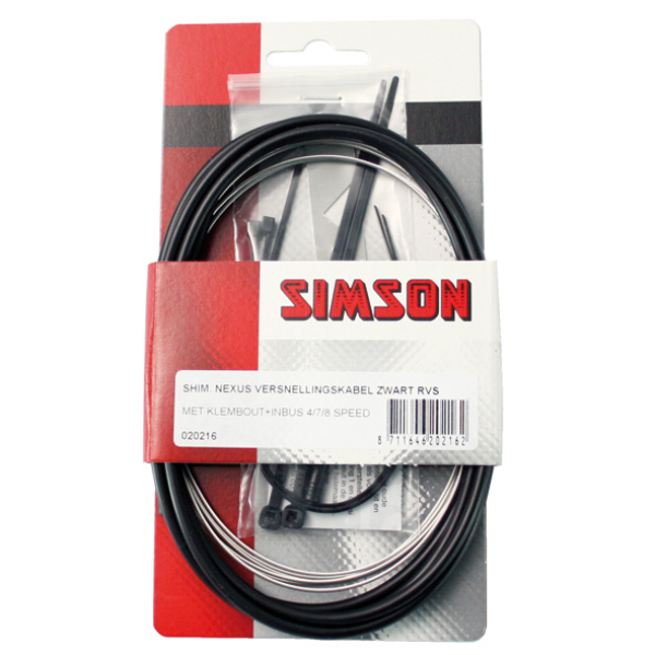 Simson 06 Versn.kabel RVS Nexus 4V/7V/8V incl Tool Zwart